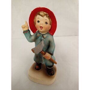 Vintage Lefton Porcelain Figurine Little Boy Fireman Model #050 from 1957